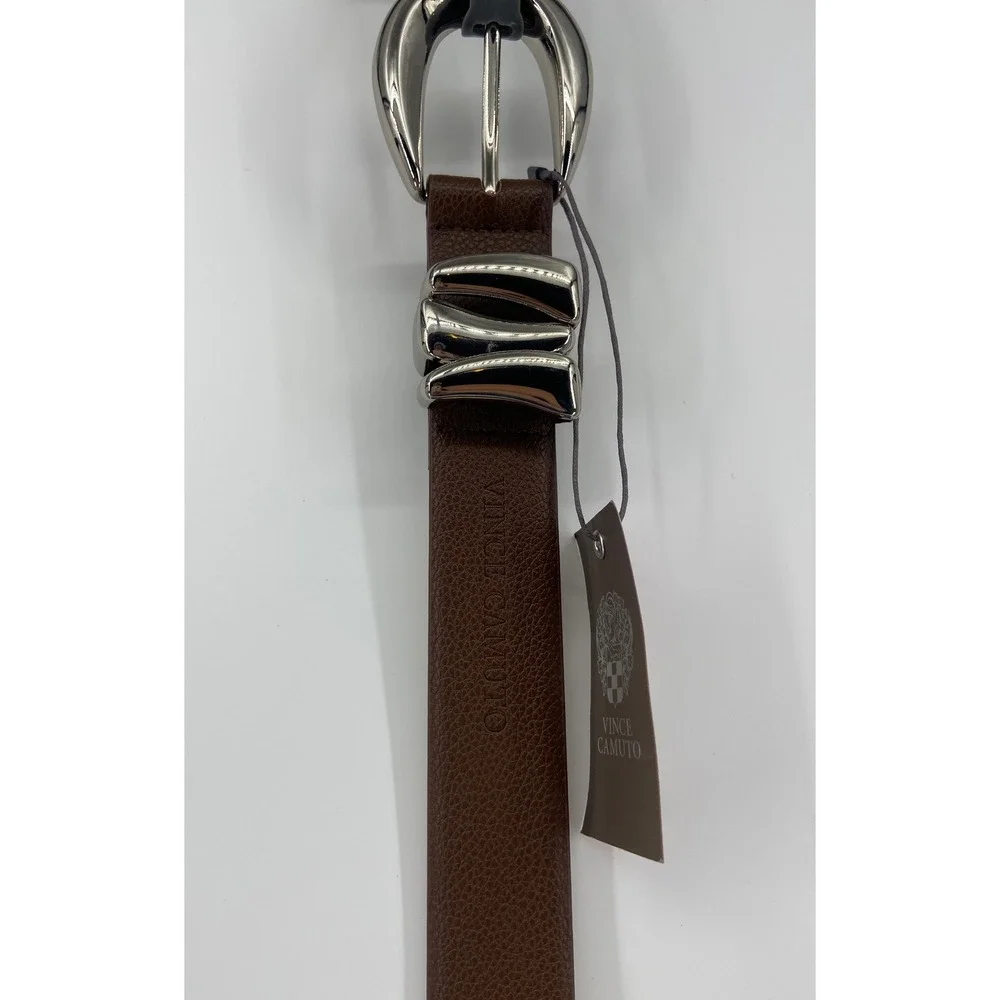 Vince Camuto Womens Brown Pebbled Belt Silver Horseshoe Buckle VB112507 Size S